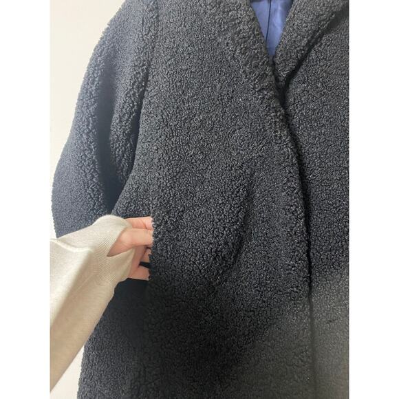 J. CREW COAT TEDDY LONG WINTER SHERPA FAUX FUR SHEARLING LONGLINE BLACK COLLARED - Picture 7 of 9